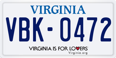 VA license plate VBK0472
