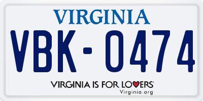 VA license plate VBK0474
