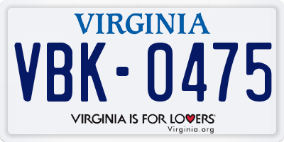 VA license plate VBK0475
