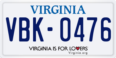 VA license plate VBK0476