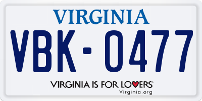 VA license plate VBK0477