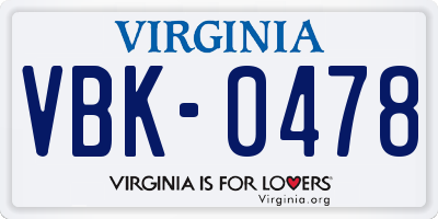 VA license plate VBK0478