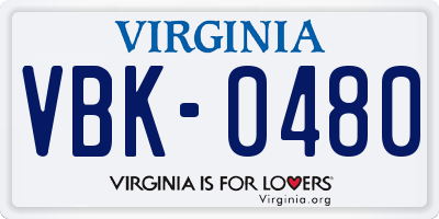 VA license plate VBK0480