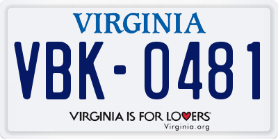 VA license plate VBK0481