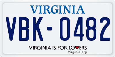 VA license plate VBK0482
