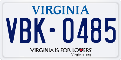 VA license plate VBK0485