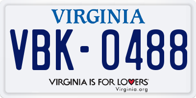 VA license plate VBK0488