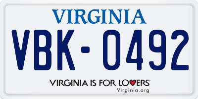 VA license plate VBK0492