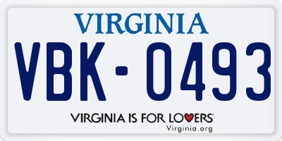 VA license plate VBK0493