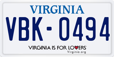 VA license plate VBK0494