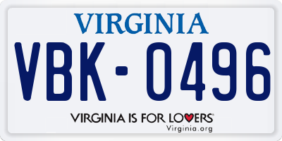 VA license plate VBK0496