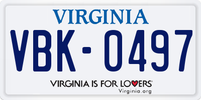 VA license plate VBK0497