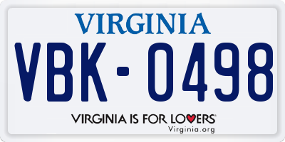 VA license plate VBK0498