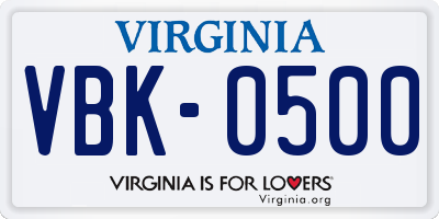 VA license plate VBK0500