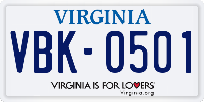 VA license plate VBK0501