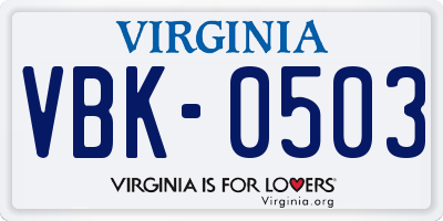 VA license plate VBK0503