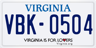 VA license plate VBK0504