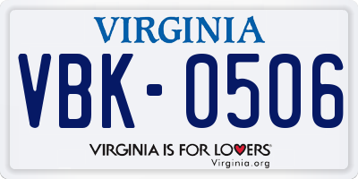 VA license plate VBK0506