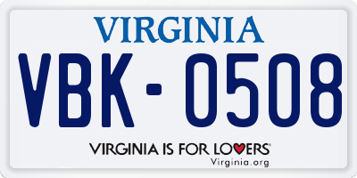 VA license plate VBK0508