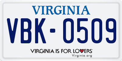 VA license plate VBK0509