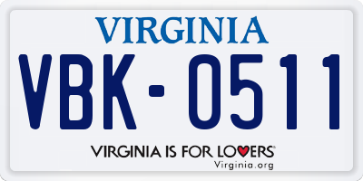 VA license plate VBK0511