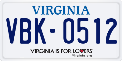 VA license plate VBK0512