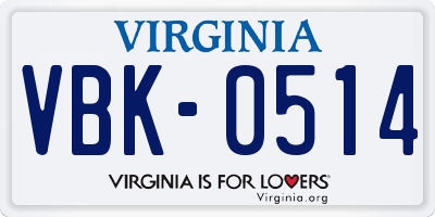VA license plate VBK0514