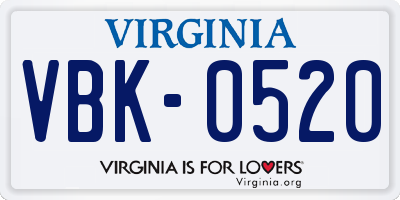 VA license plate VBK0520