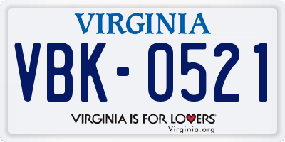 VA license plate VBK0521