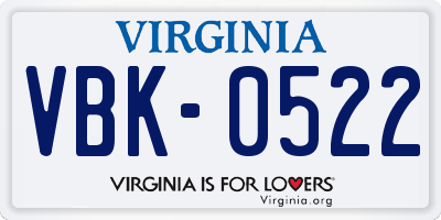 VA license plate VBK0522