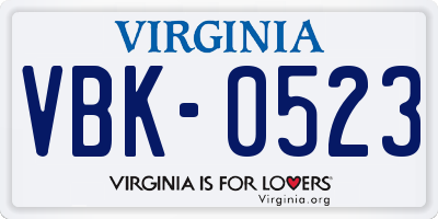 VA license plate VBK0523