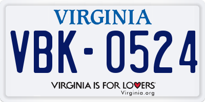VA license plate VBK0524