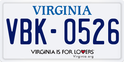 VA license plate VBK0526