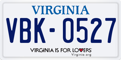 VA license plate VBK0527