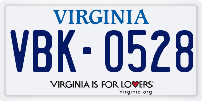 VA license plate VBK0528