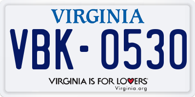 VA license plate VBK0530
