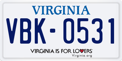 VA license plate VBK0531