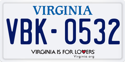 VA license plate VBK0532