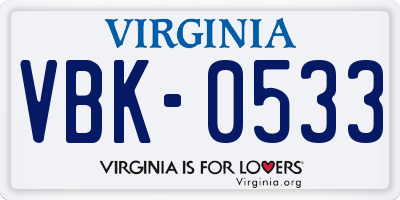 VA license plate VBK0533
