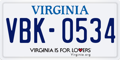 VA license plate VBK0534