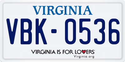 VA license plate VBK0536