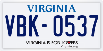 VA license plate VBK0537