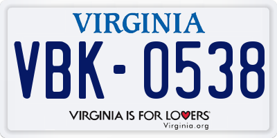 VA license plate VBK0538