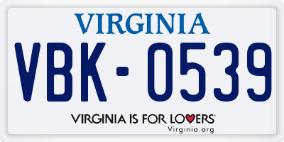 VA license plate VBK0539
