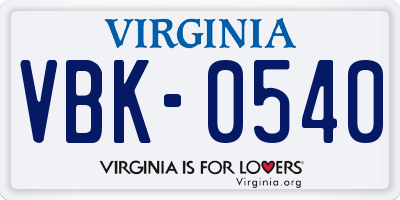 VA license plate VBK0540