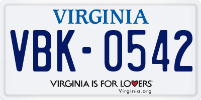 VA license plate VBK0542