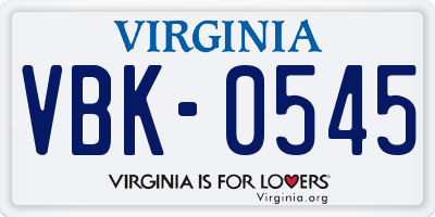 VA license plate VBK0545