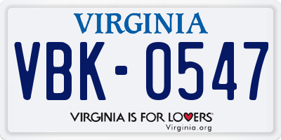 VA license plate VBK0547