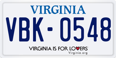 VA license plate VBK0548