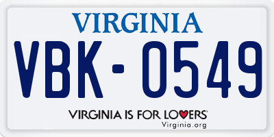 VA license plate VBK0549